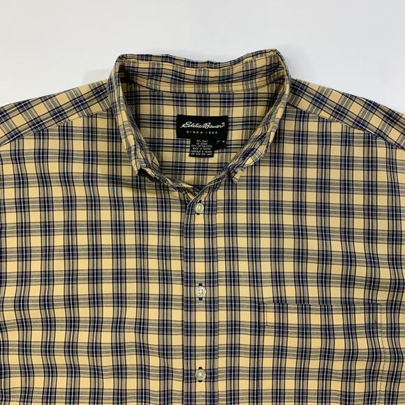Vintage Eddie Bauer Shirt Mens L Large Navy Sand Plaid Long Sleeve Button Down - Picture 4 of 10